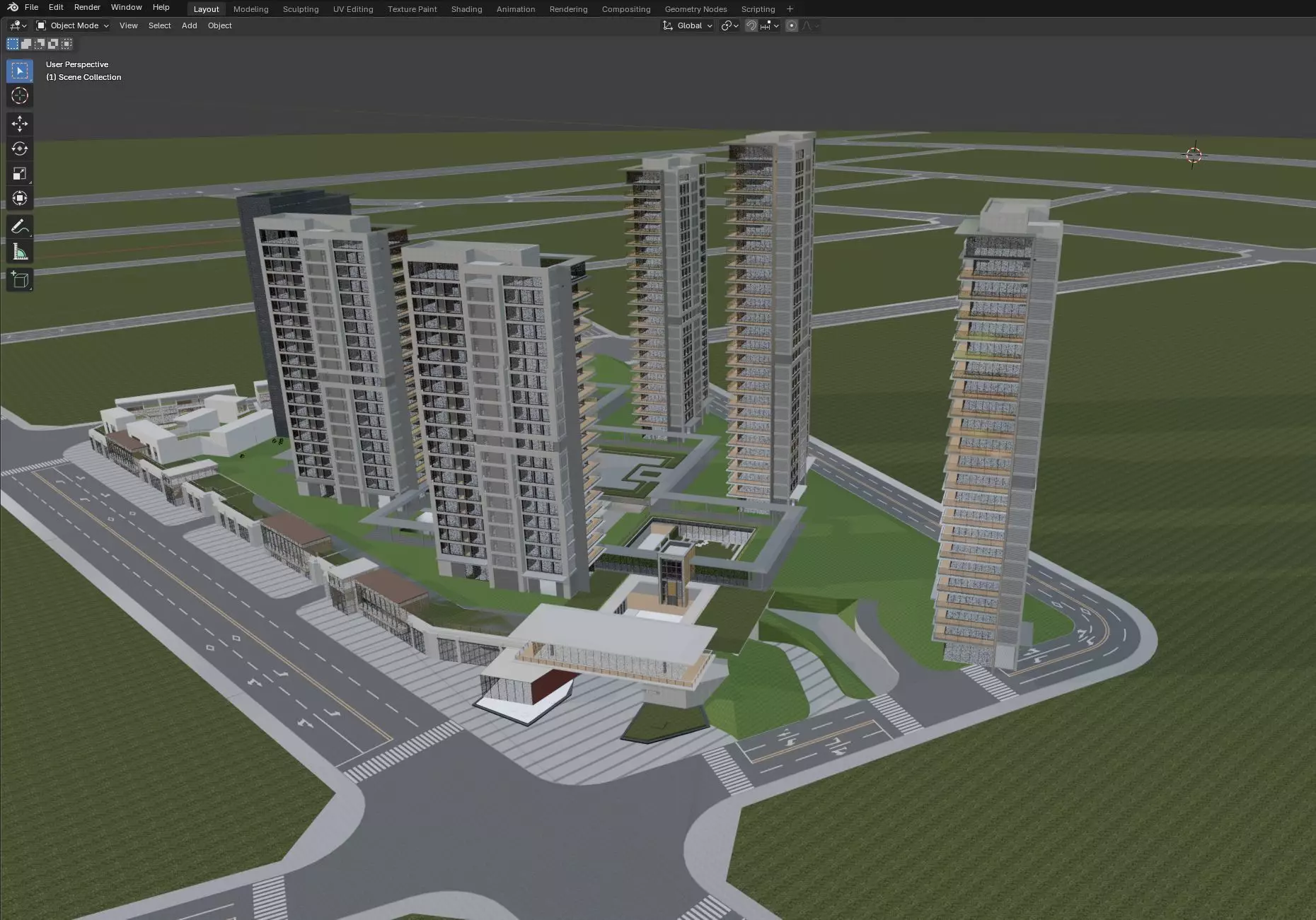 Modern Residential Towers Complex 3D model_3