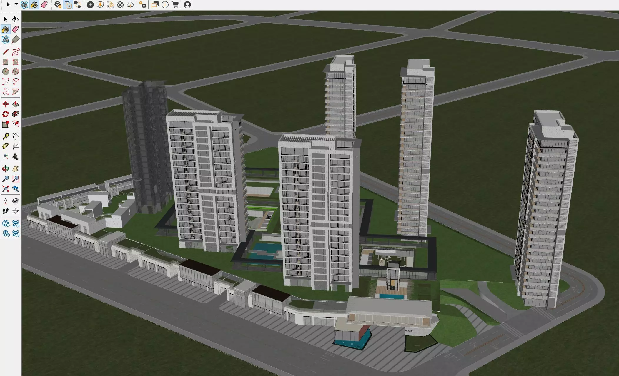 Modern Residential Towers Complex 3D model_8