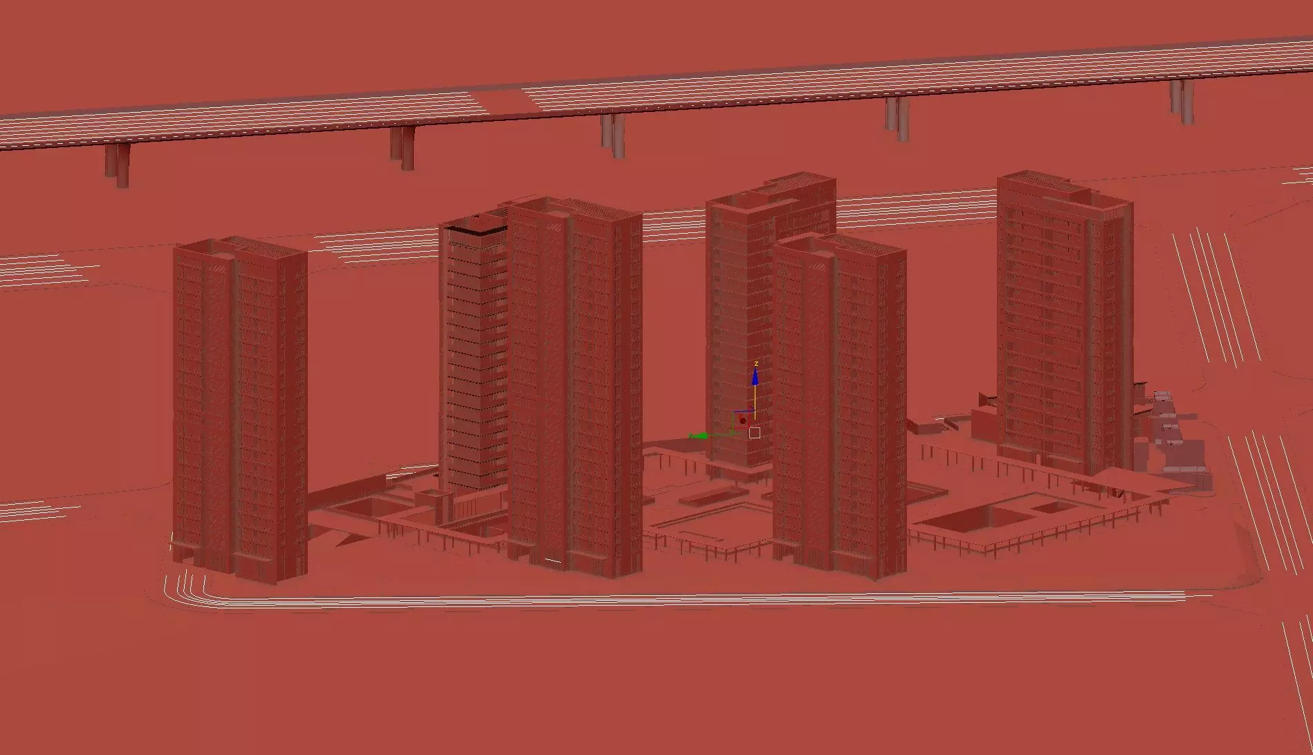 Modern Residential Towers Complex 3D model_10