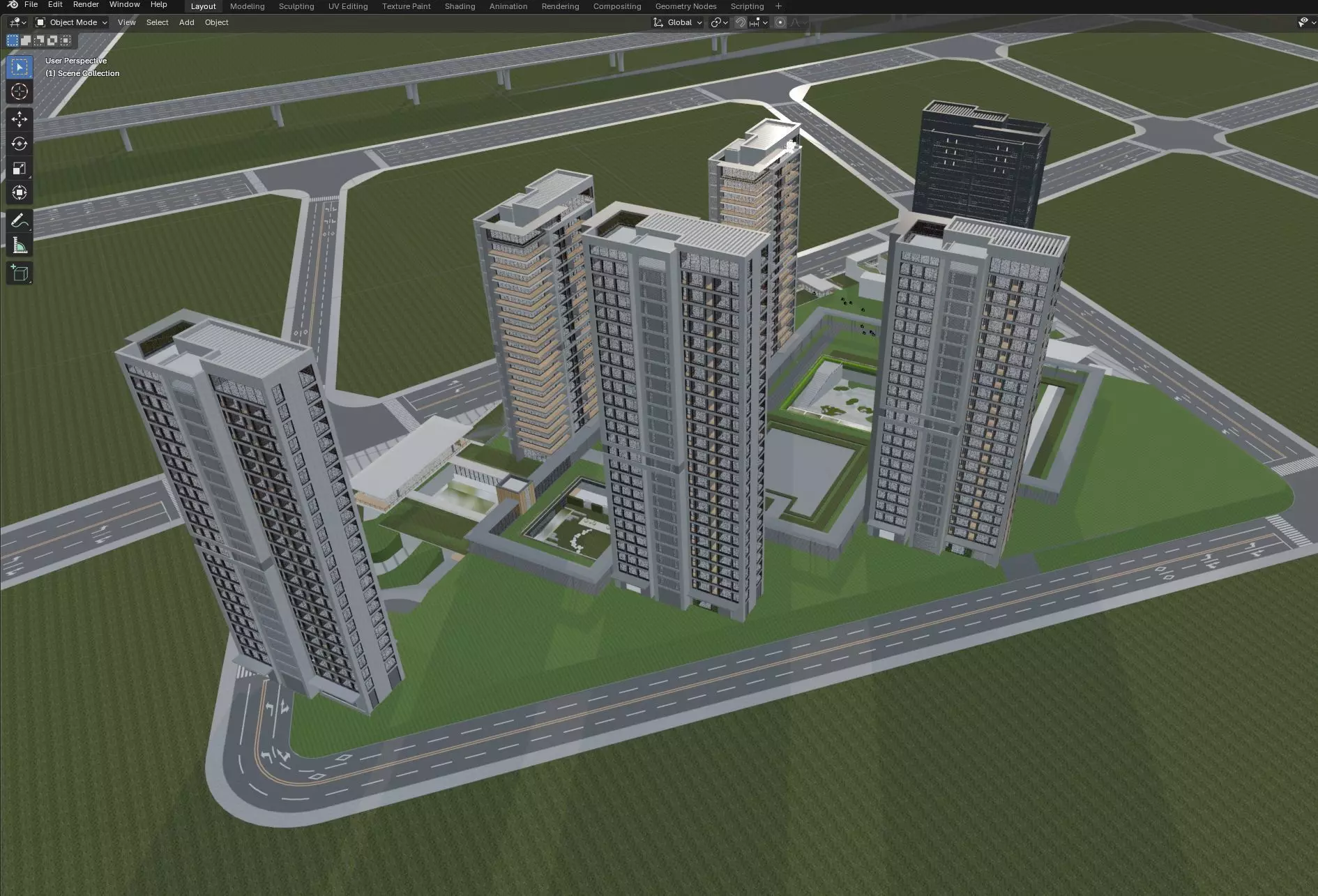 Modern Residential Towers Complex 3D model_1