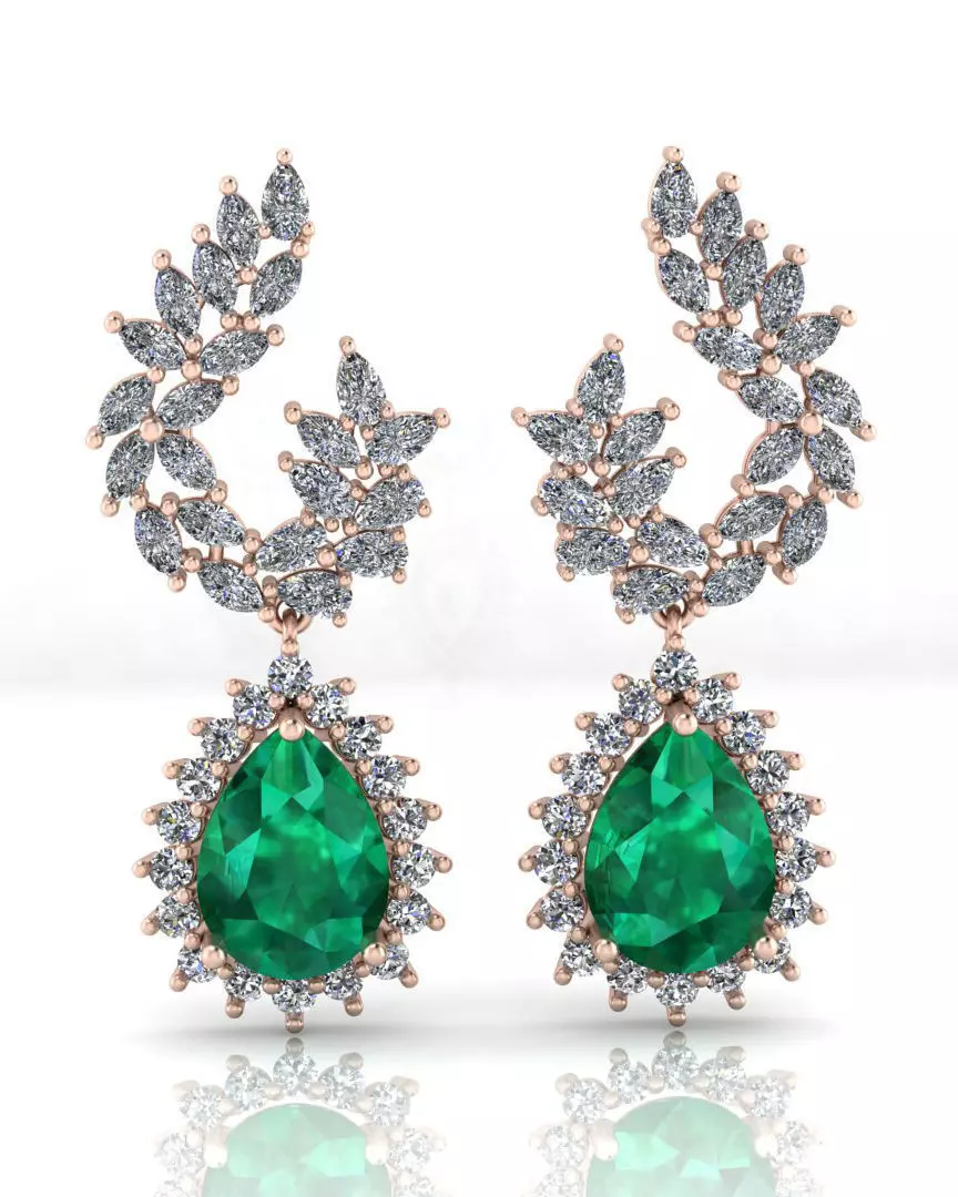 pear emerald halo high jewelry earring 3D print model_0
