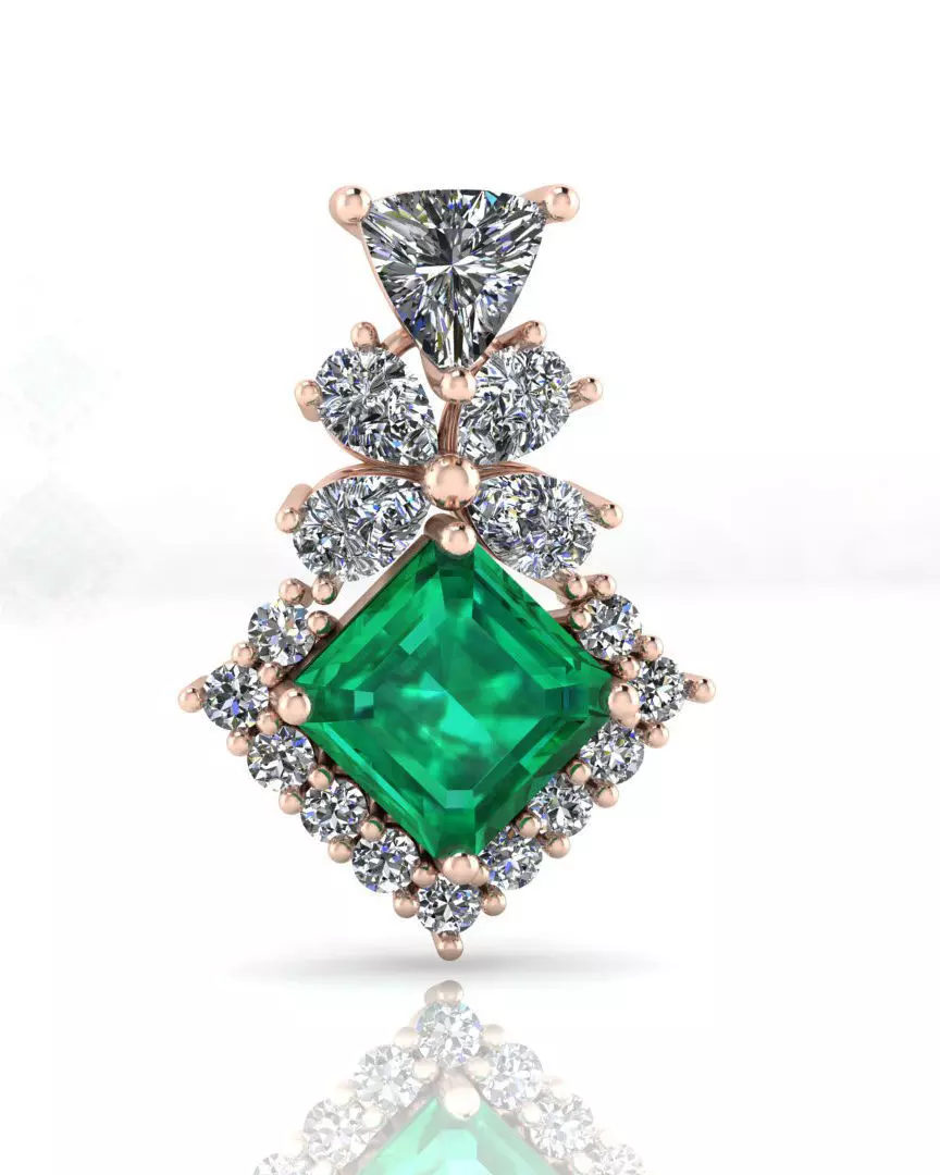 triangle and emerald halo jewelry pendant 3D print model