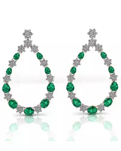 flower setting and pear oval emerald high jewelry earring 