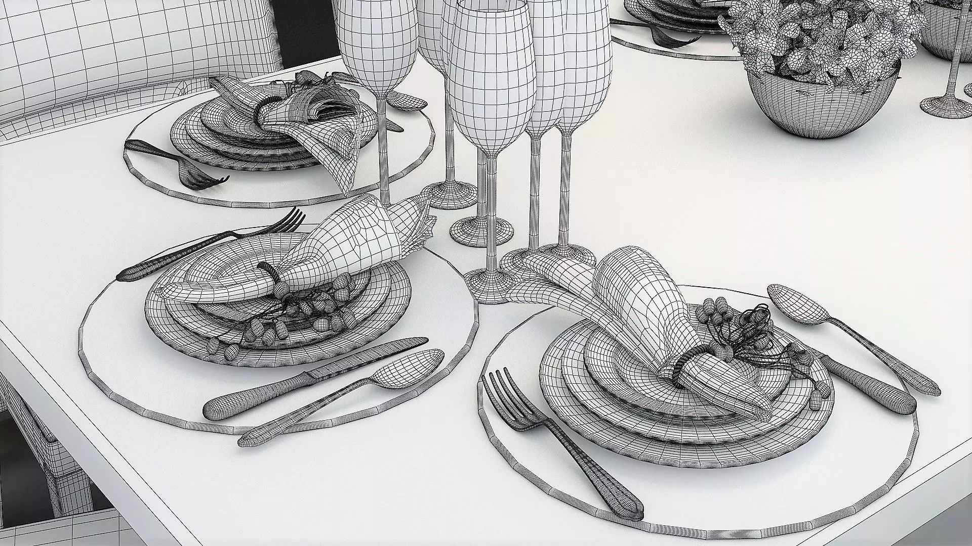 Dining Furniture Set with Tableware 3D model_7