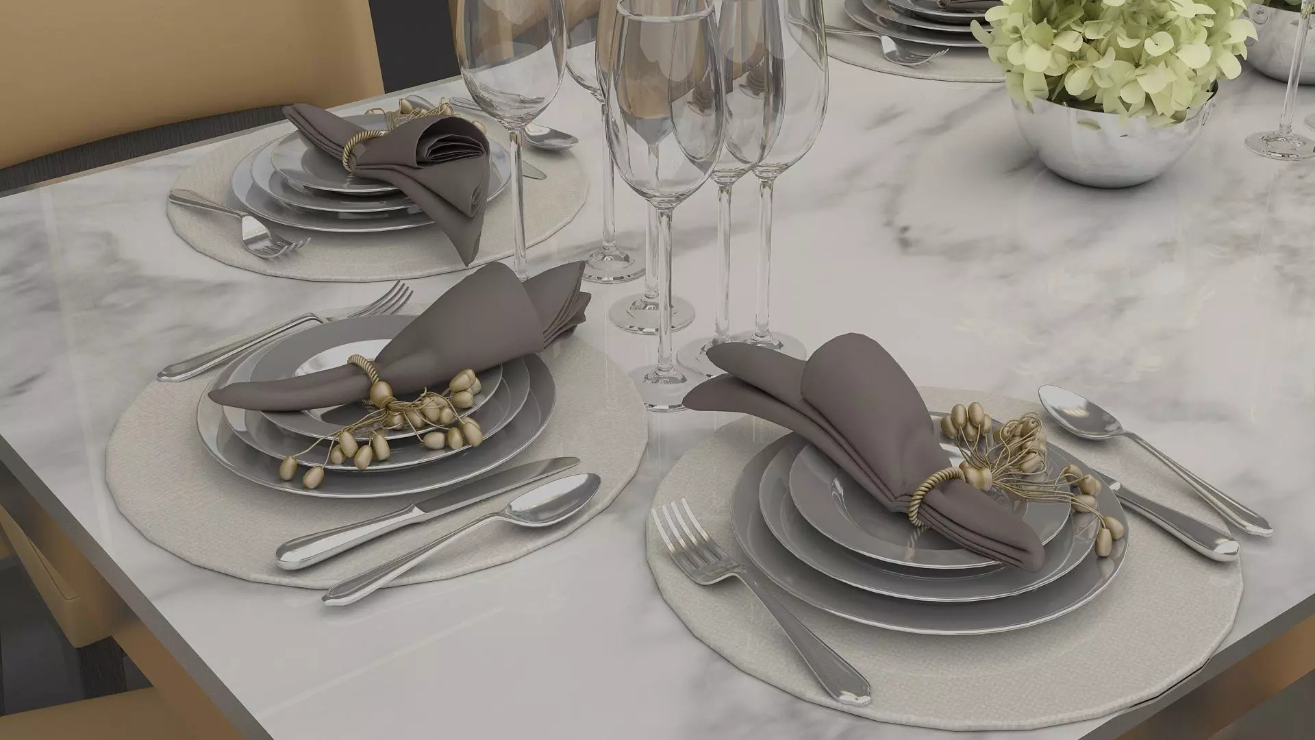 Dining Furniture Set with Tableware 3D model_6