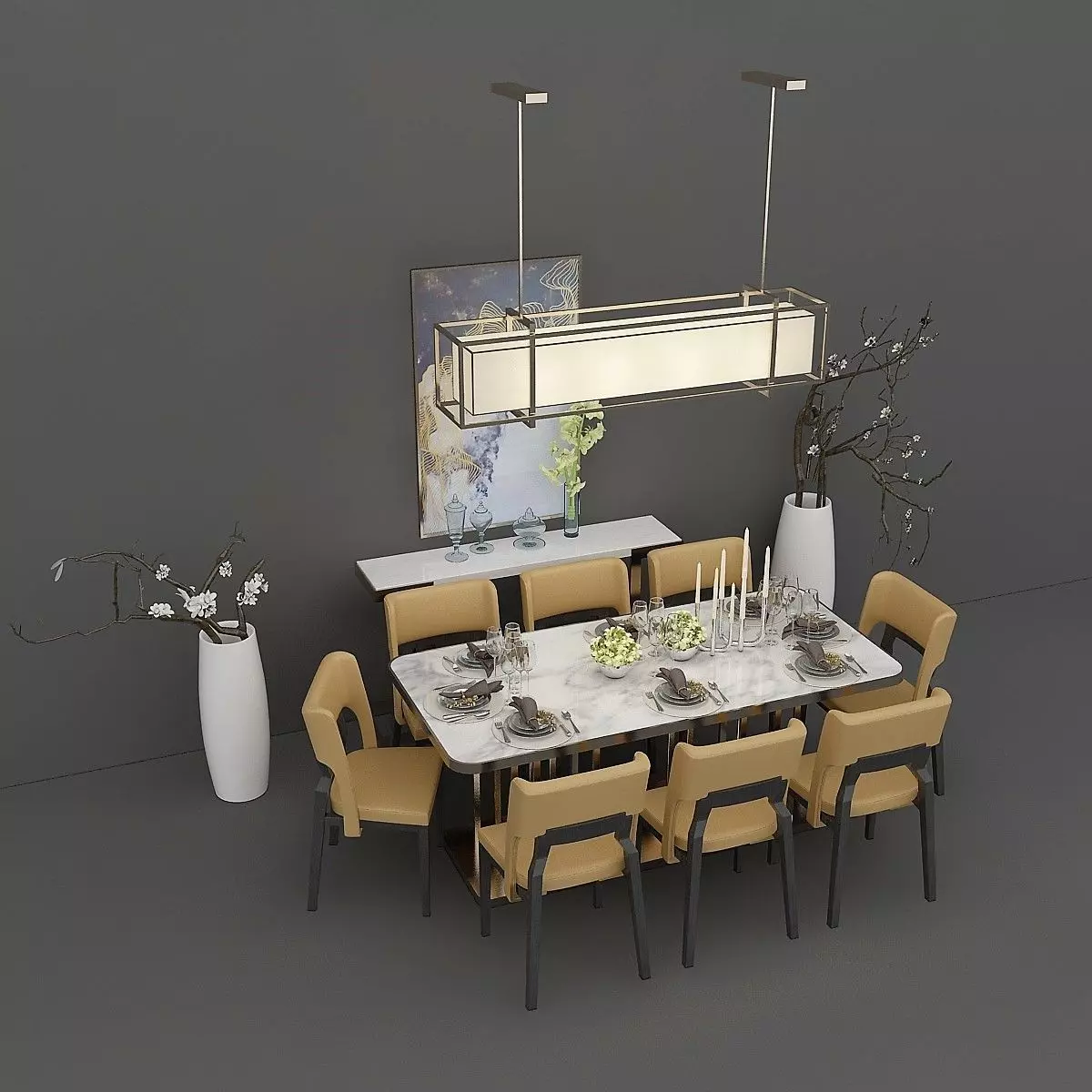 Dining Furniture Set with Tableware 3D model_0