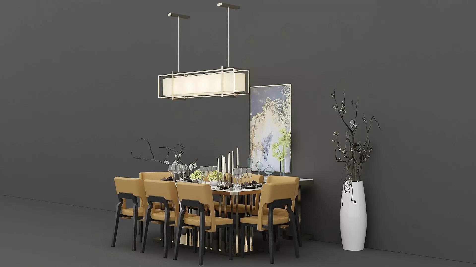 Dining Furniture Set with Tableware 3D model_2