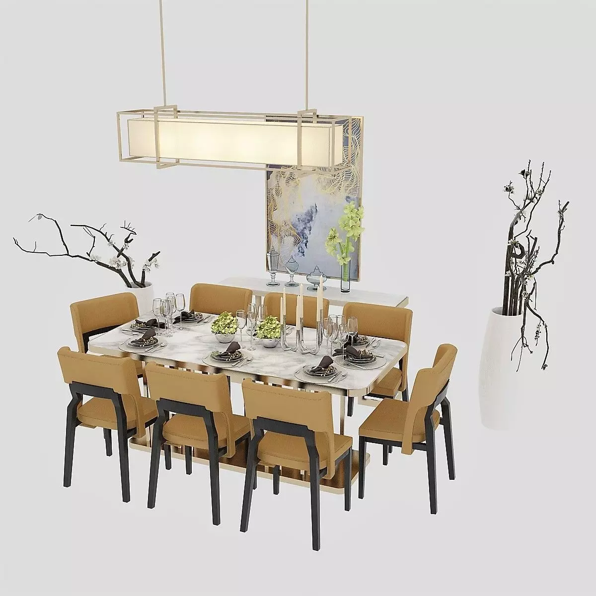 Dining Furniture Set with Tableware 3D model_1