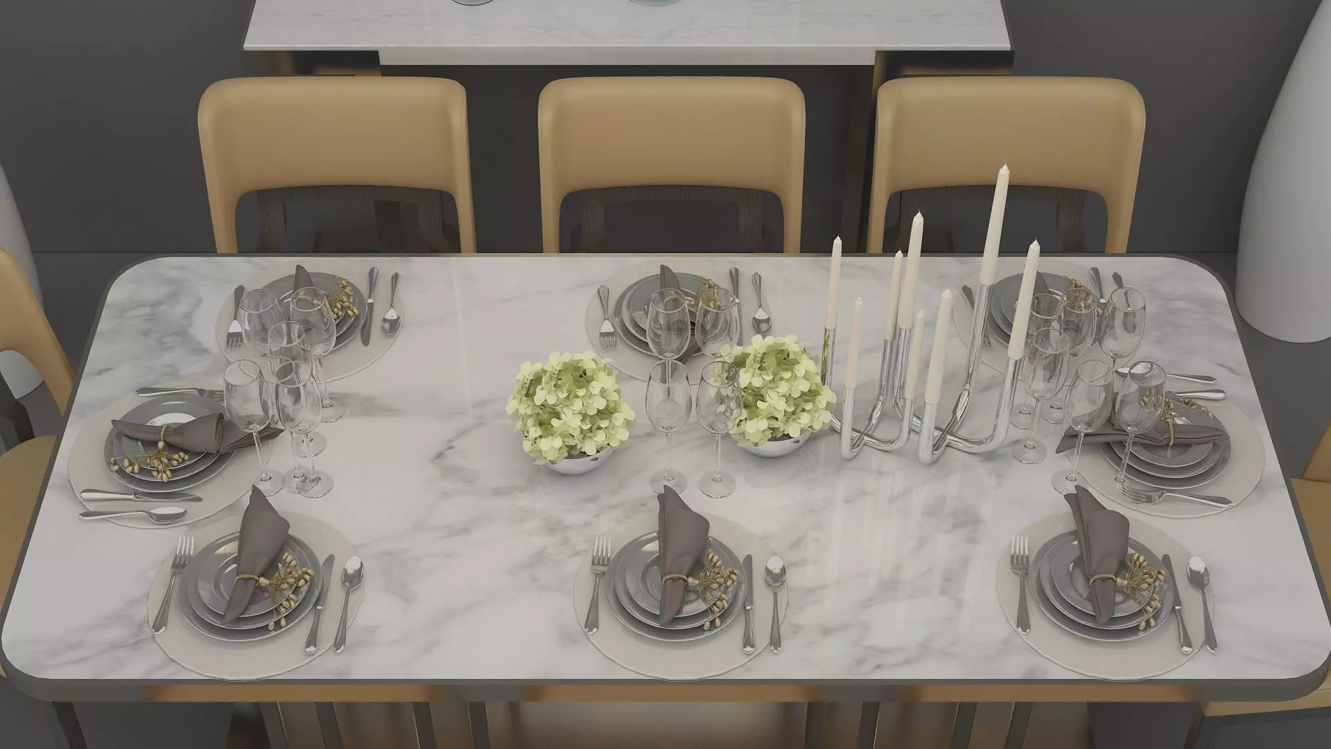 Dining Furniture Set with Tableware 3D model_3