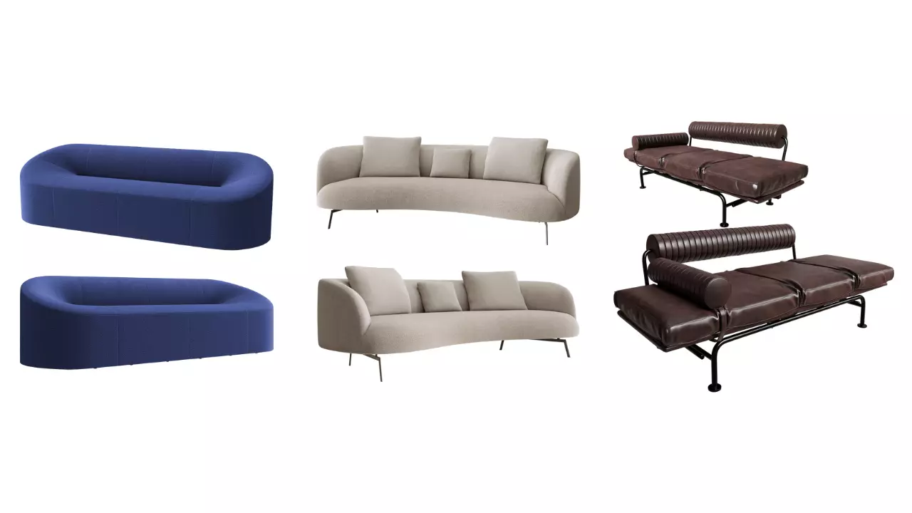 modern sofa collection Low-poly 3D model_3