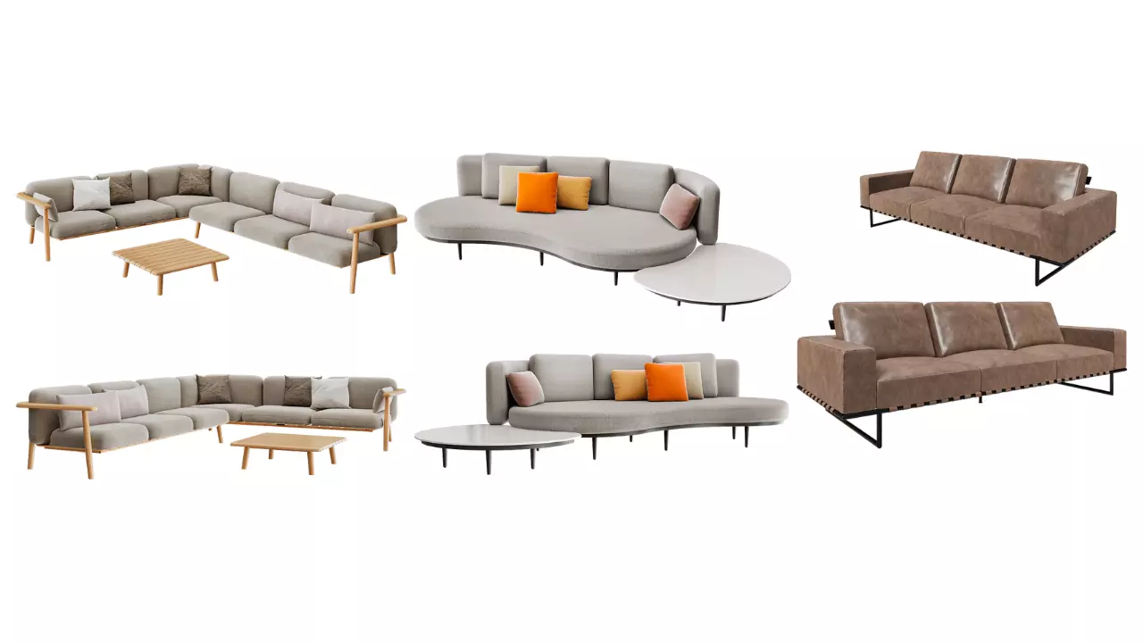 modern sofa collection Low-poly 3D model_2