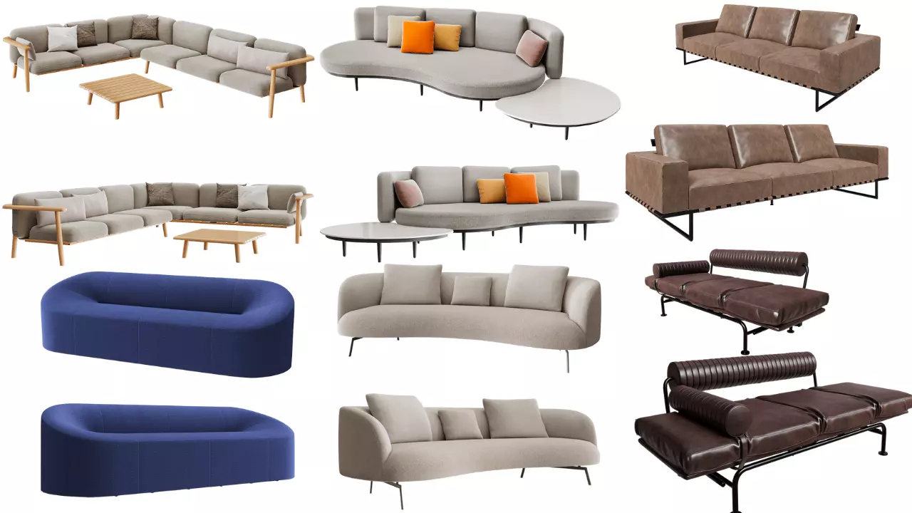 modern sofa collection Low-poly 3D model_0