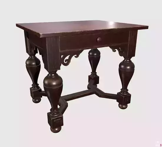 Antique vintage wooden writing desk with carved legs and drawer