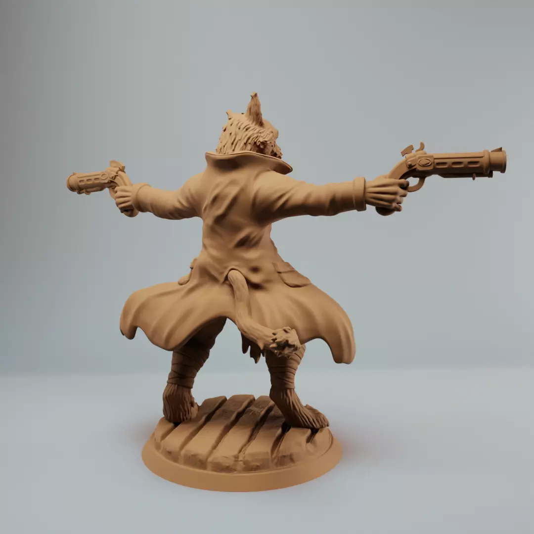 Tabaxi Gunslinger Catfolk Gunslinger with two pistols  3D print model_3