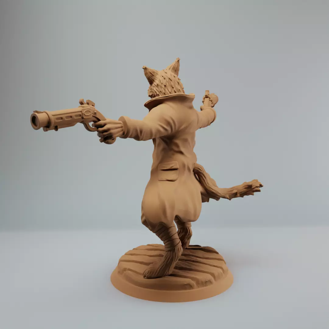 Tabaxi Gunslinger Catfolk Gunslinger with two pistols  3D print model_4