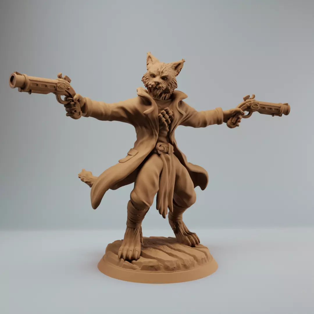 Tabaxi Gunslinger Catfolk Gunslinger with two pistols  3D print model_2