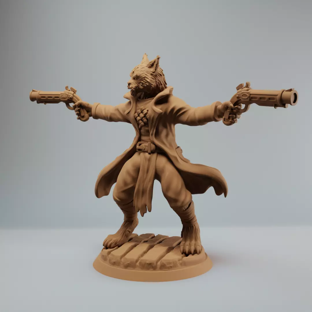 Tabaxi Gunslinger Catfolk Gunslinger with two pistols  3D print model_1