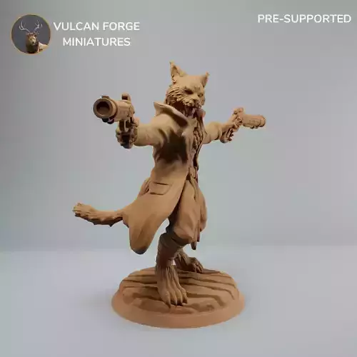 Tabaxi Gunslinger Catfolk Gunslinger with two pistols 