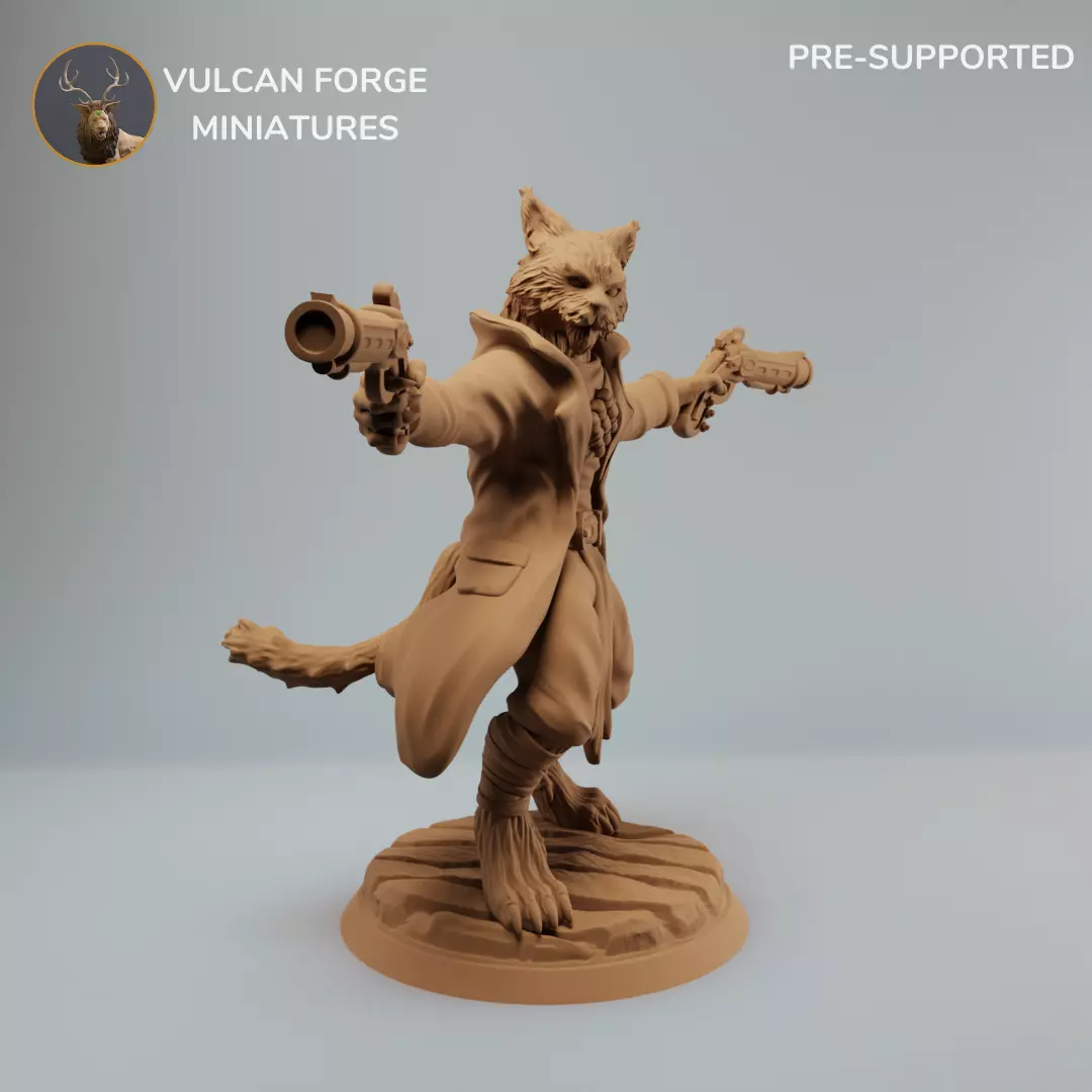 Tabaxi Gunslinger Catfolk Gunslinger with two pistols  3D print model_0