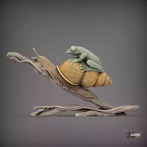 Wallaces Flying Frog on a Snail sculpture 3D print model