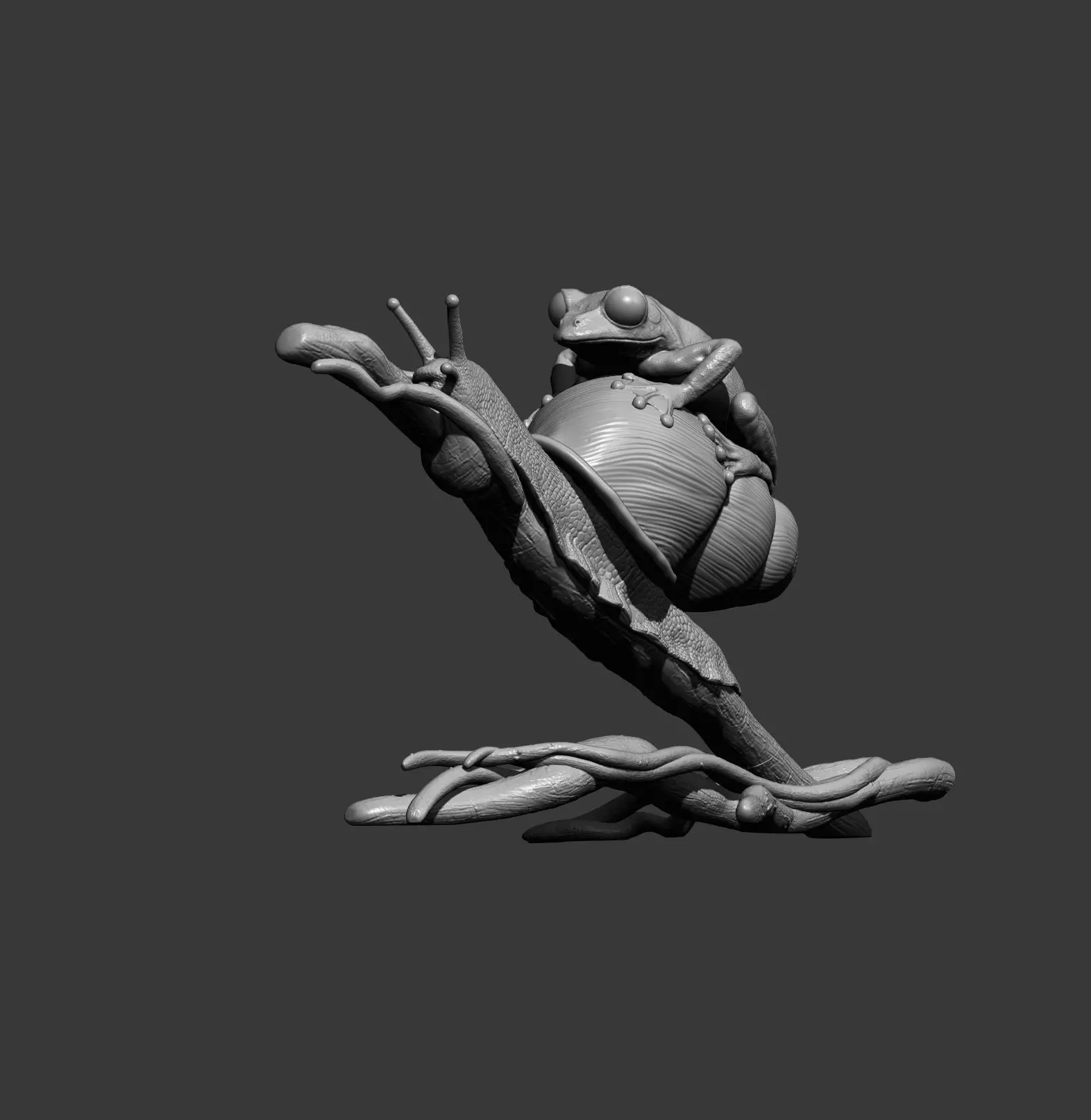 Wallaces Flying Frog on a Snail sculpture 3D print model_12