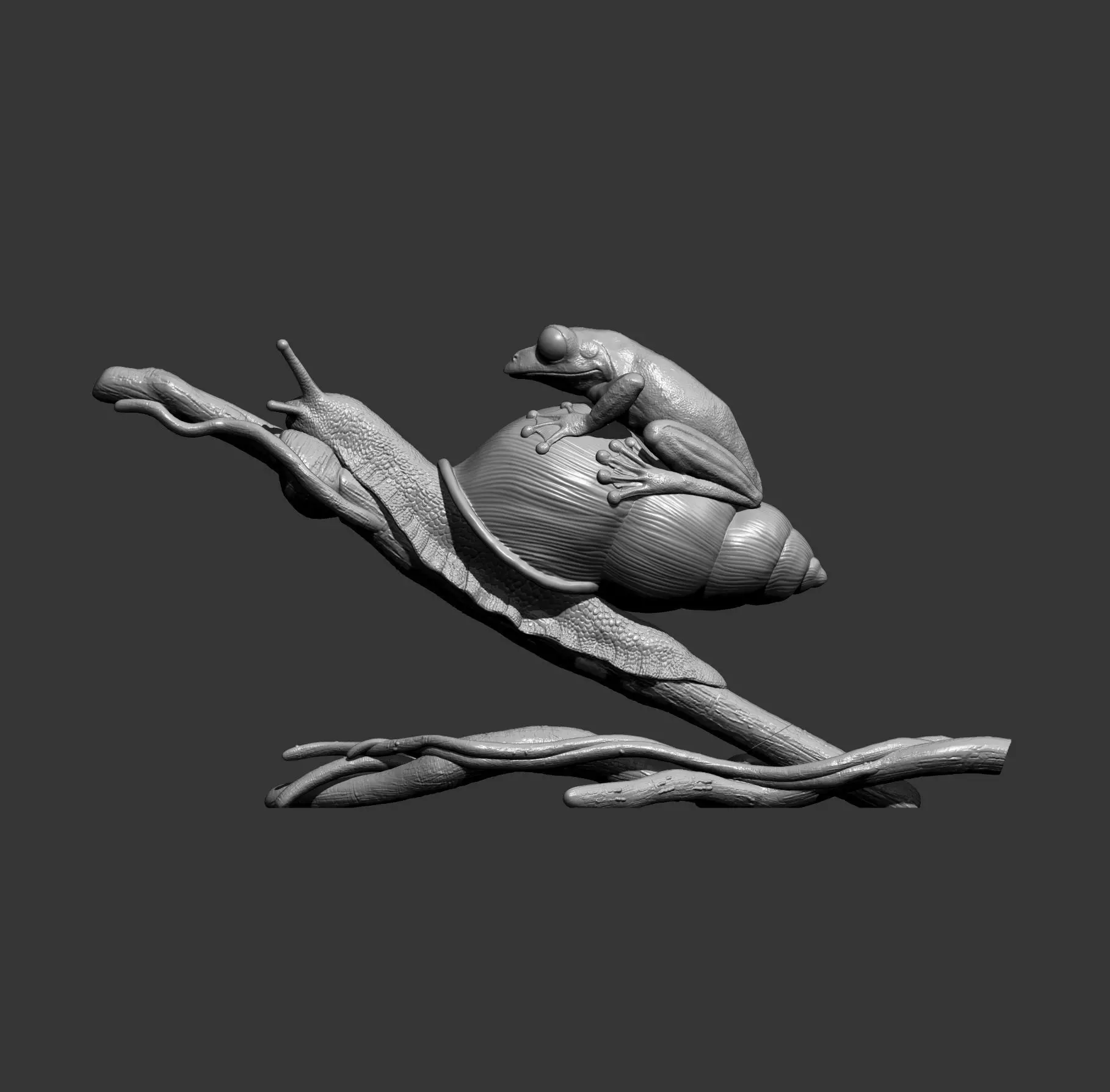 Wallaces Flying Frog on a Snail sculpture 3D print model_7