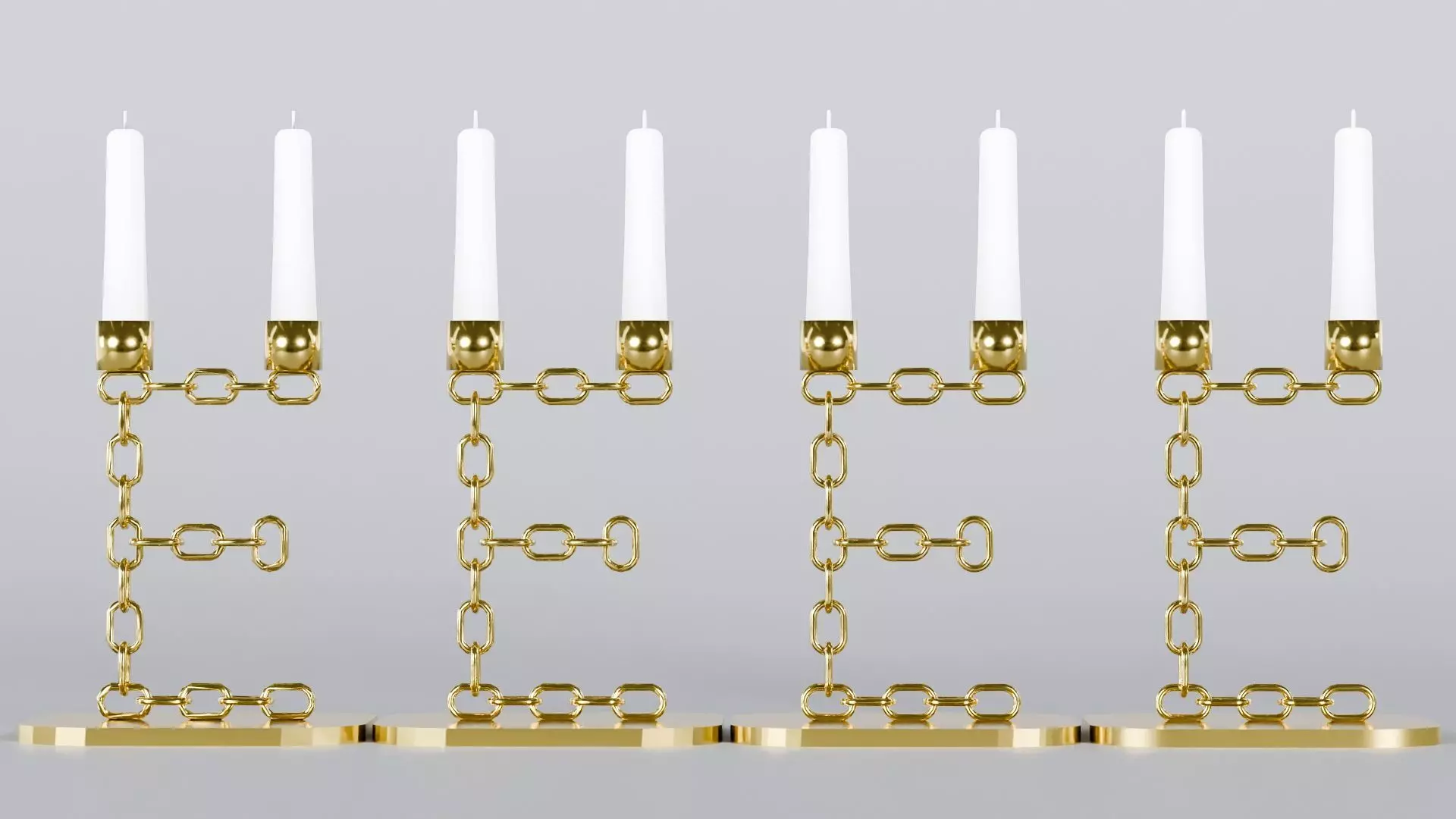 Alphabet E Gold Chain Candleholder 3D Model True 4K PBR Render Low-poly 3D model_6