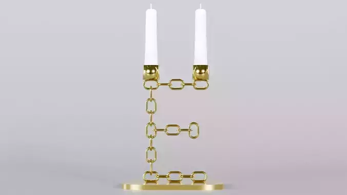 Alphabet E Gold Chain Candleholder 3D Model True 4K PBR Render Low-poly 3D model