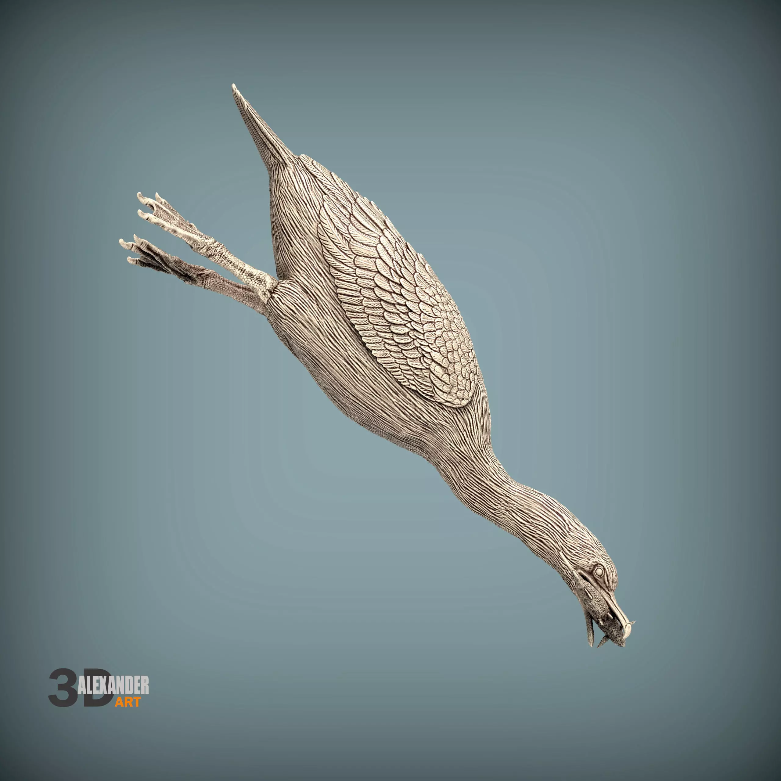 Cormorant on the hunt 3D print model