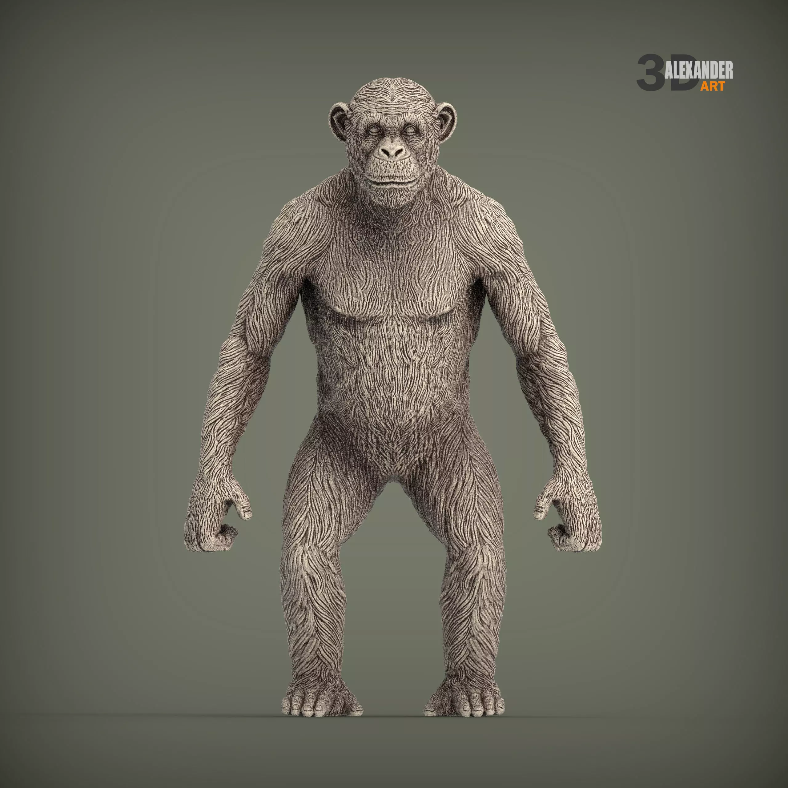 chimpanzee is standing 3D print model_0