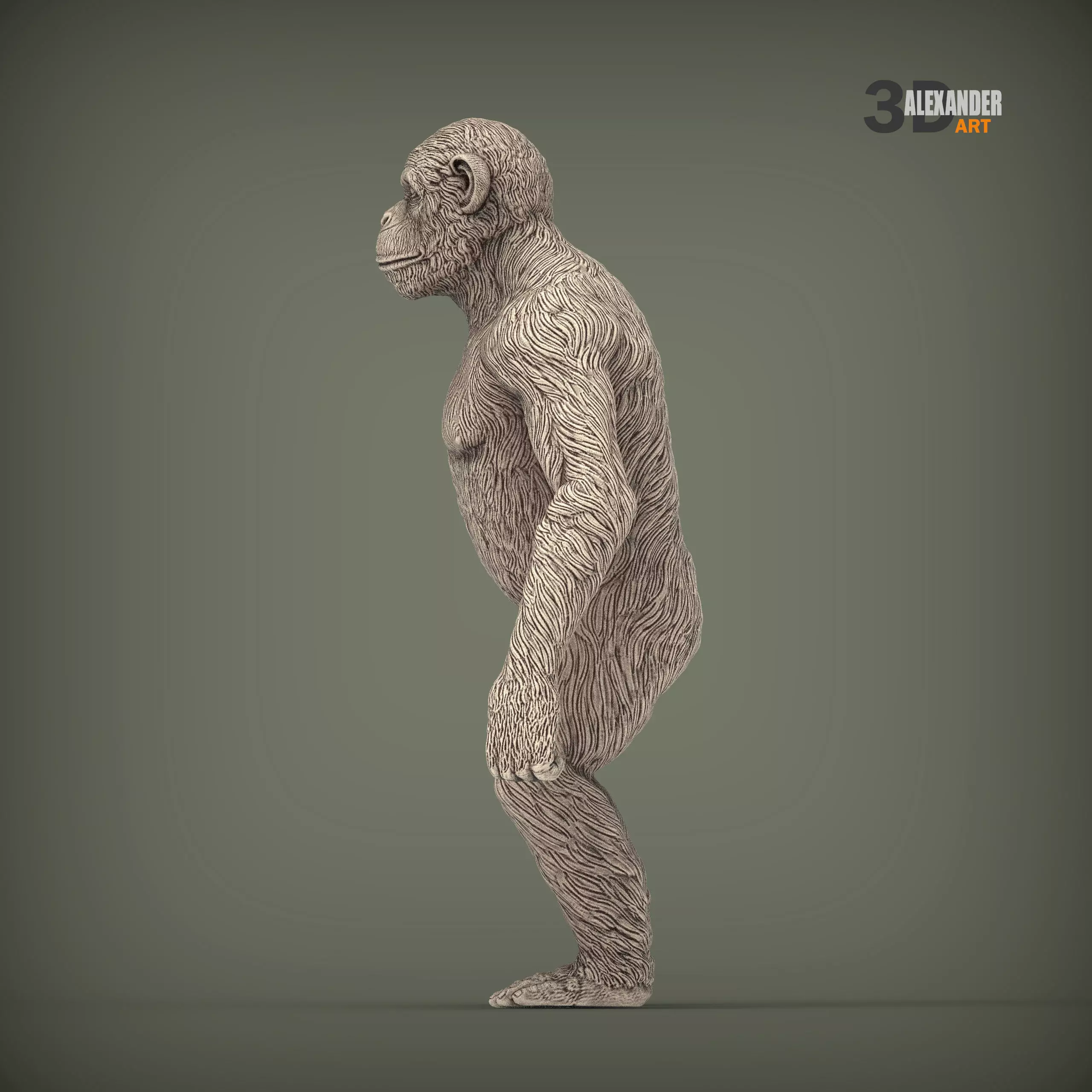 chimpanzee is standing 3D print model_2