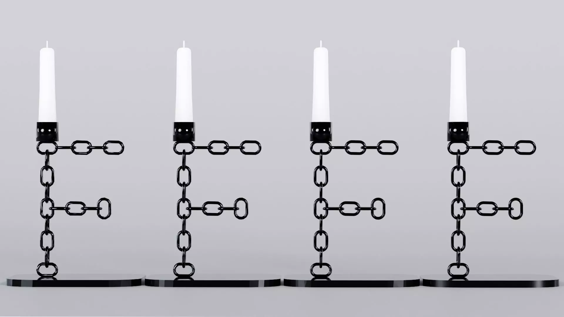  Alphabet F Chain Black Candleholder 3D Model True 4K PBR Render Low-poly 3D model_5