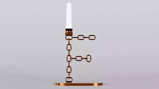 Alphabet F Chain Bronze Candleholder 3D Model True 4K PBR Render Low-poly 3D model