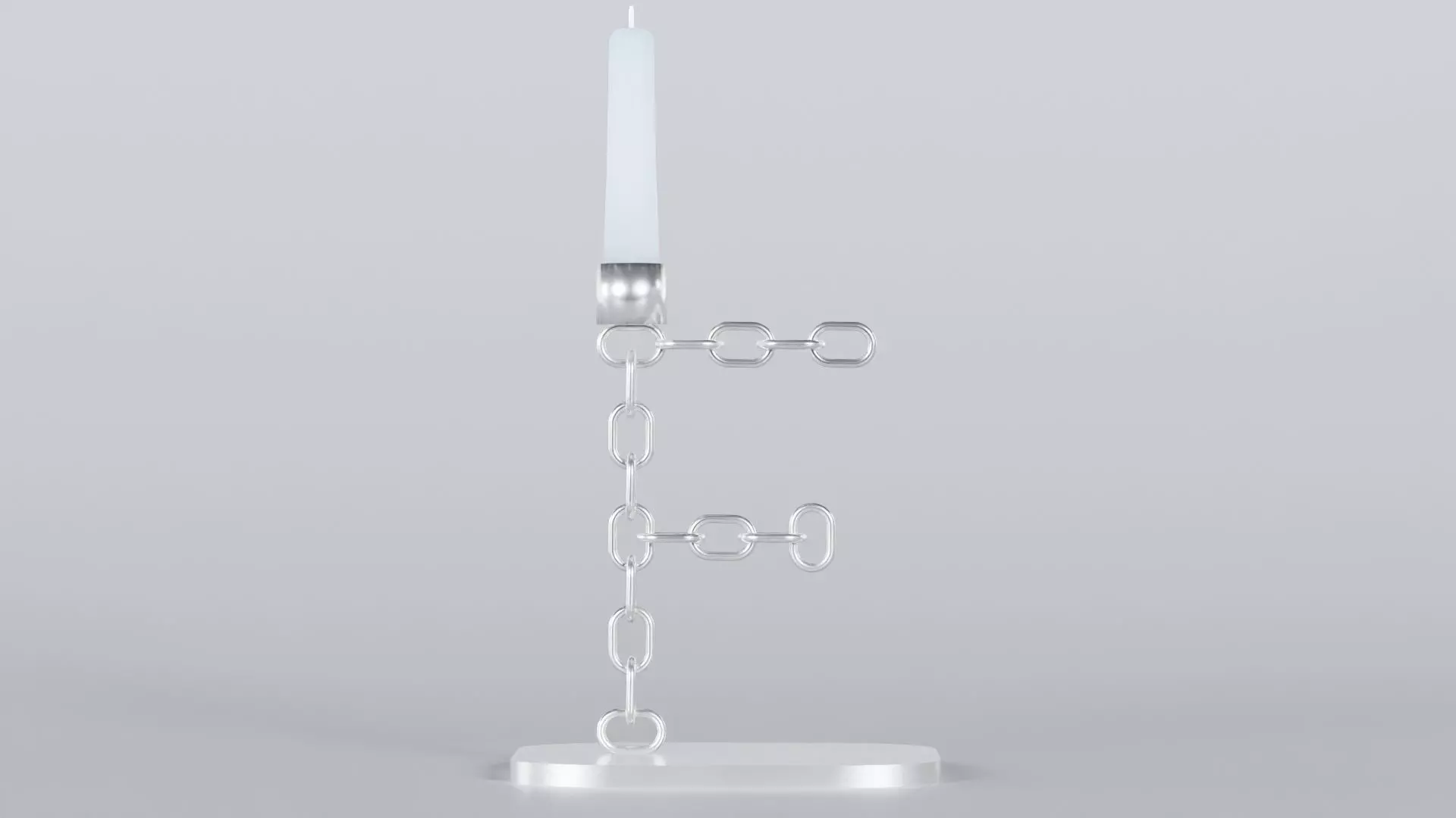 Alphabet F Chain Silver Candleholder 3D Model True 4K PBR Render Low-poly 3D model_0