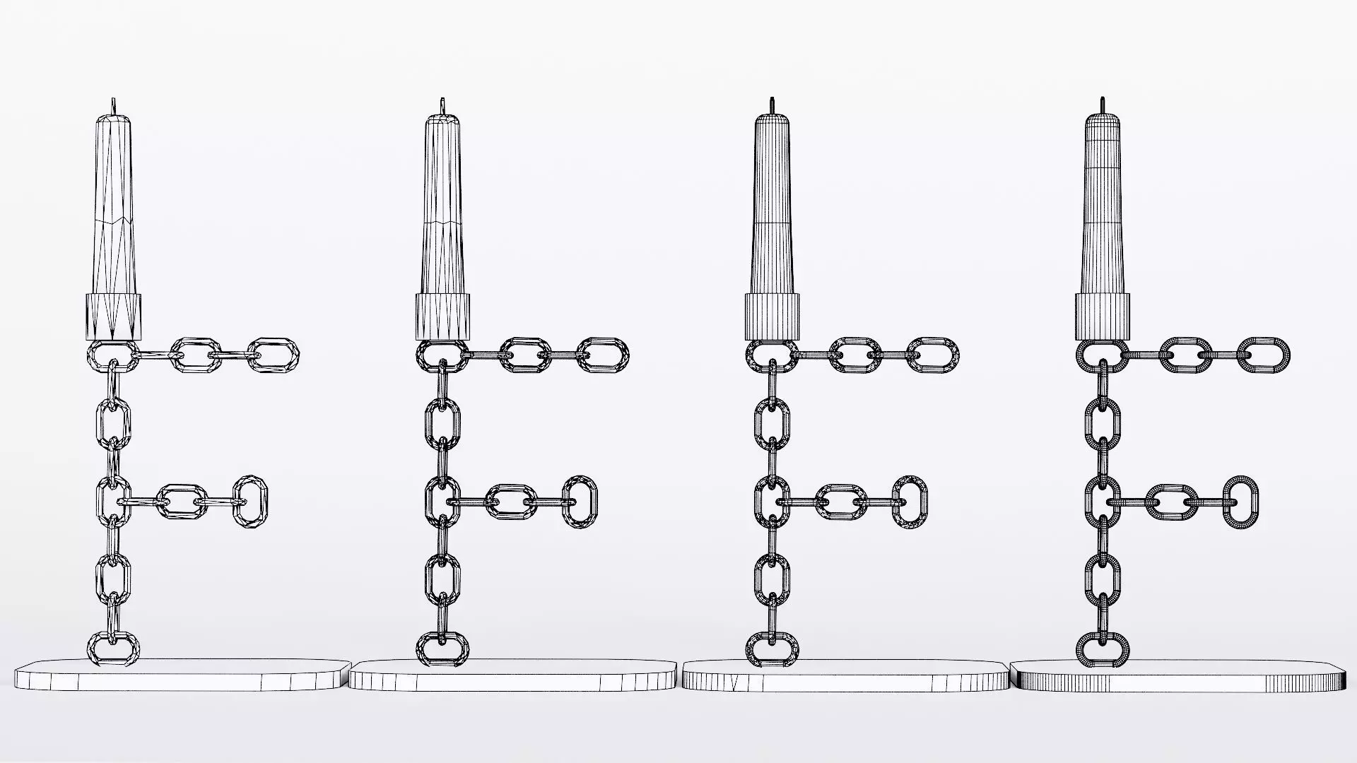  Alphabet F White Chain Candleholder 3D Model True 4K PBR Render Low-poly 3D model_11