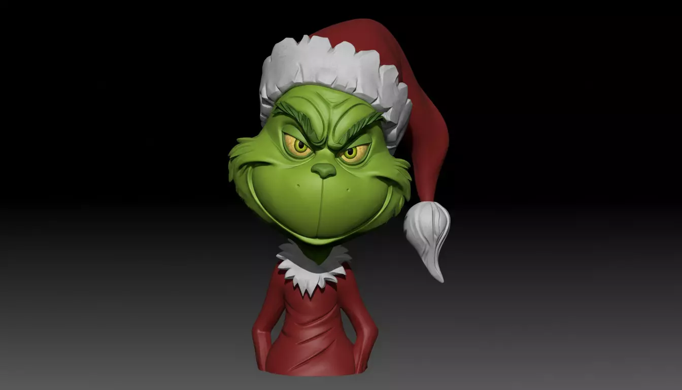 Cartoon Grinch Christmas Bust 3D print model_0