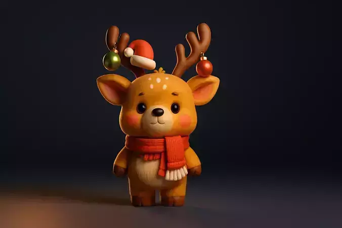 Cute Christmas Reindeer Figurine Adorable Holiday Deer  3D print model