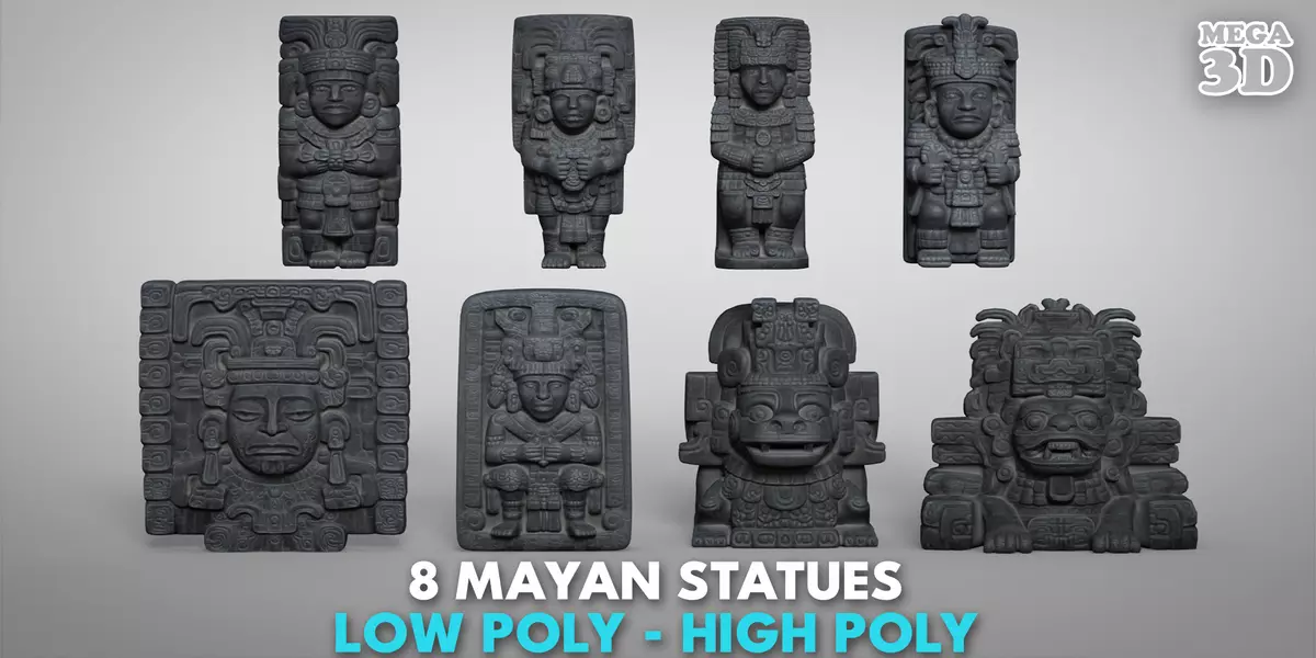 8 Mayan Statues 241210 Free low-poly 3D model_0
