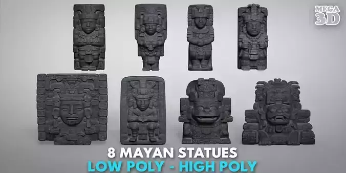 8 Mayan Statues 241210 Free low-poly 3D model
