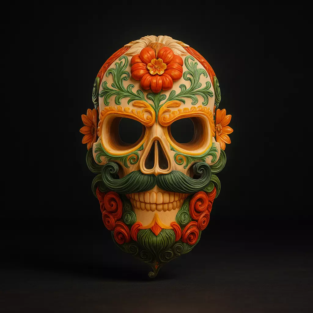 Vibrant Day of the Dead Sugar Skull Mask Colorful Calavera 3D print model_0
