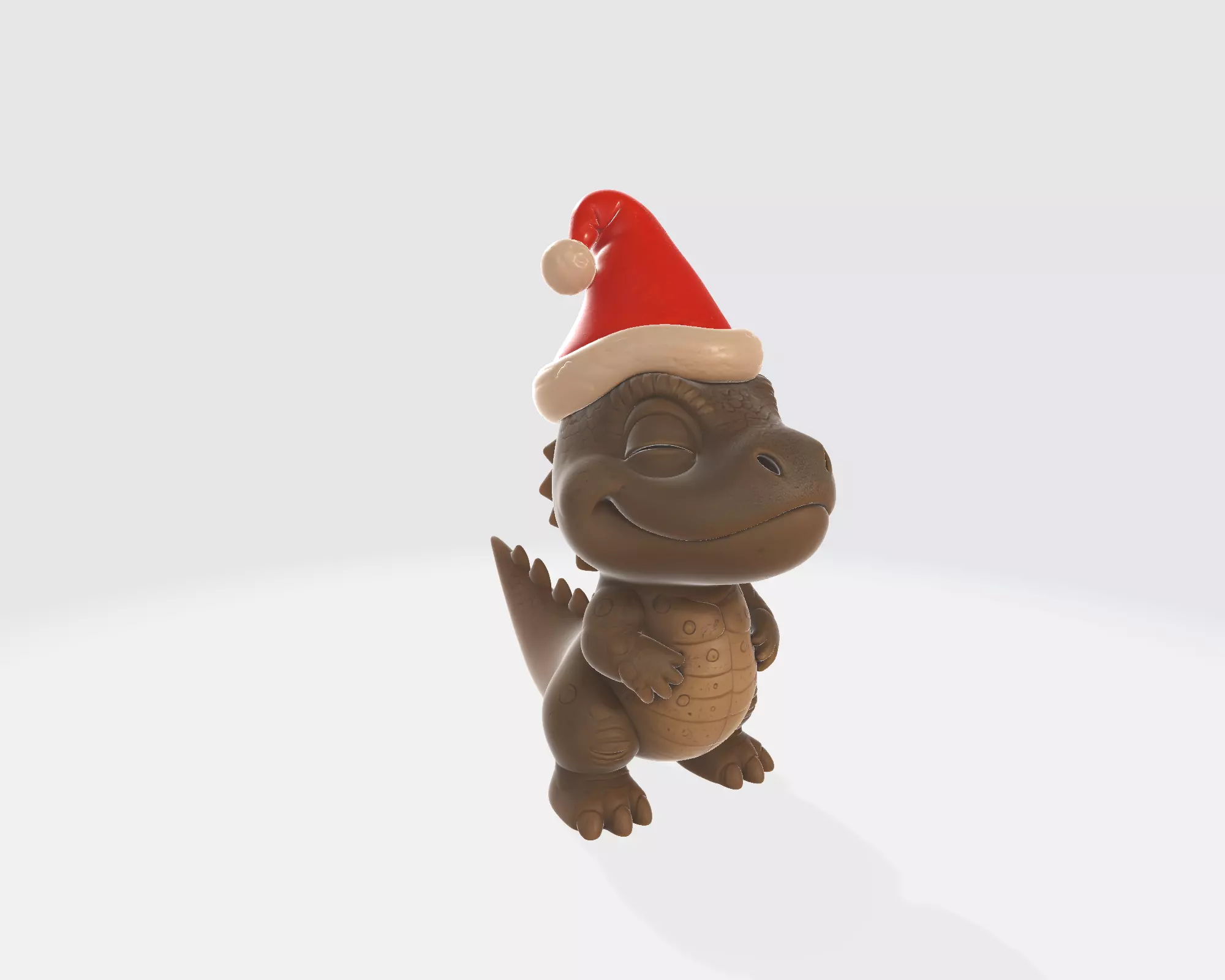 Cute Christmas Dino Figurine Wearing Santa Hat Holiday Dinosaur 3D print model_5
