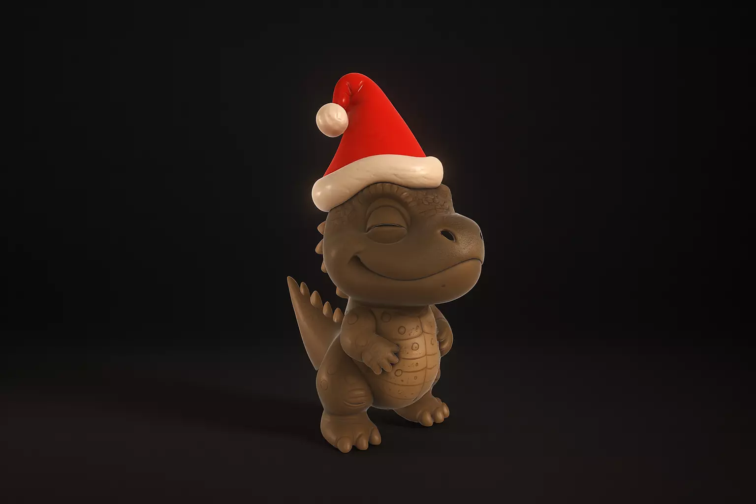 Cute Christmas Dino Figurine Wearing Santa Hat Holiday Dinosaur 3D print model_0