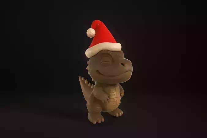 Cute Christmas Dino Figurine Wearing Santa Hat Holiday Dinosaur 3D print model