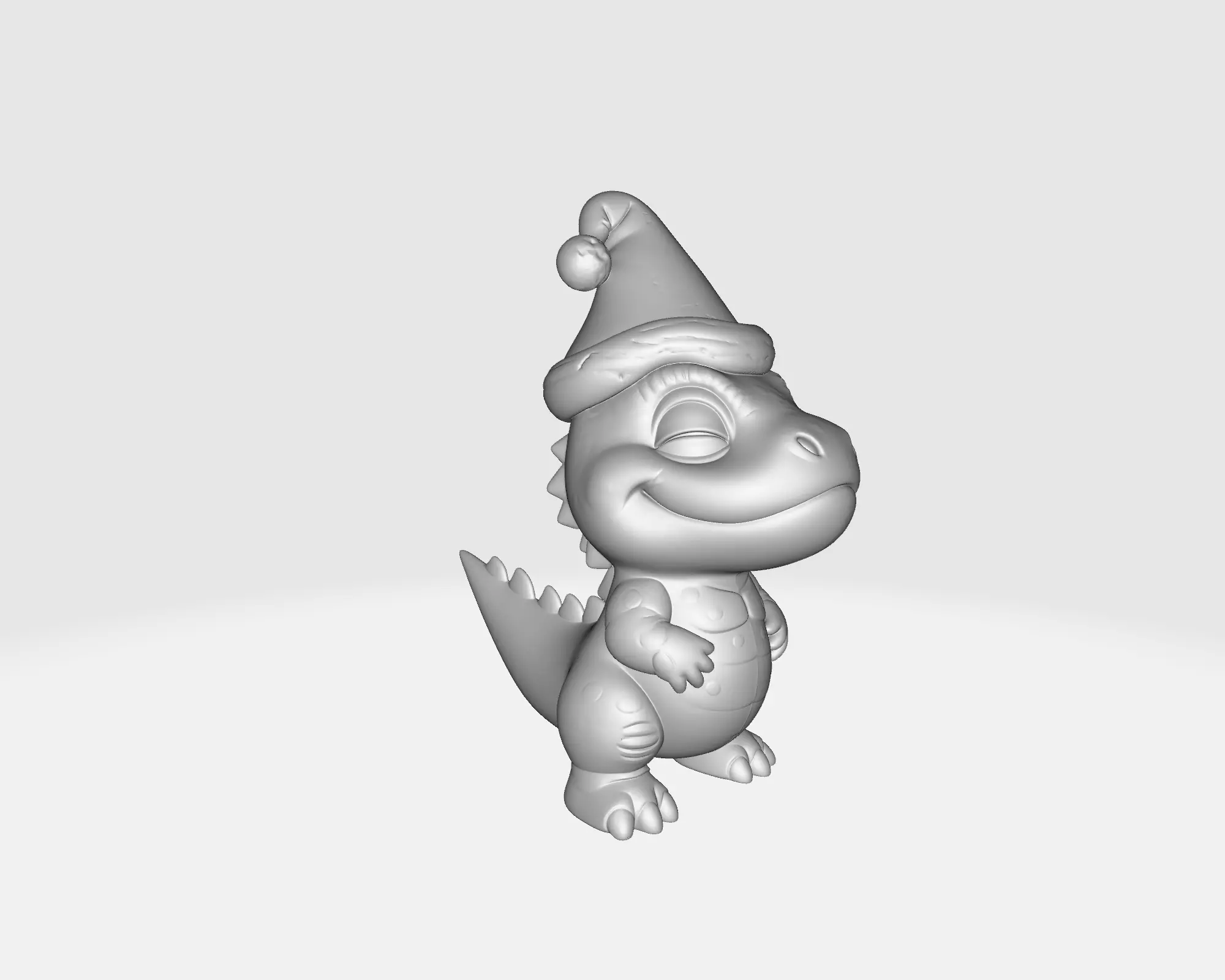 Cute Christmas Dino Figurine Wearing Santa Hat Holiday Dinosaur 3D print model_2
