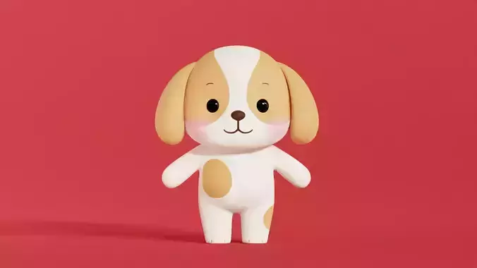 Dog Character Cartoon  Chibi Kawaii  Low-poly 3D model