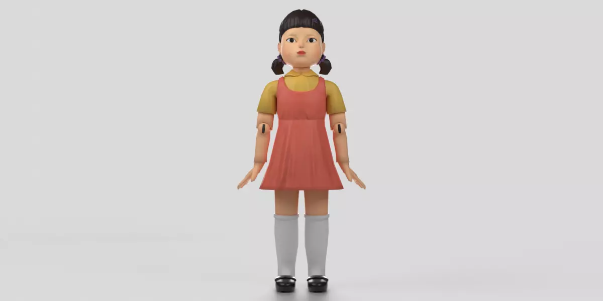 Squid Game Doll rigged 3D model Low poly Free low-poly 3D model_0