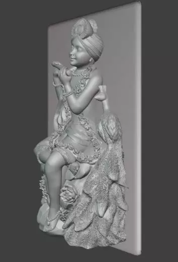 Lord Krishna with Flute and Peacock Model in Frame 3D print model_1