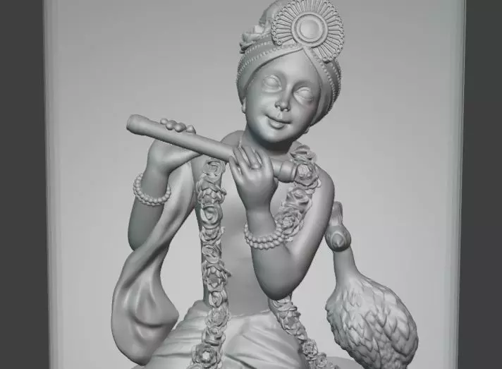 Lord Krishna with Flute and Peacock Model in Frame 3D print model_3