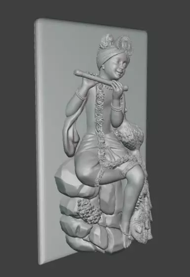 Lord Krishna with Flute and Peacock Model in Frame 3D print model_2
