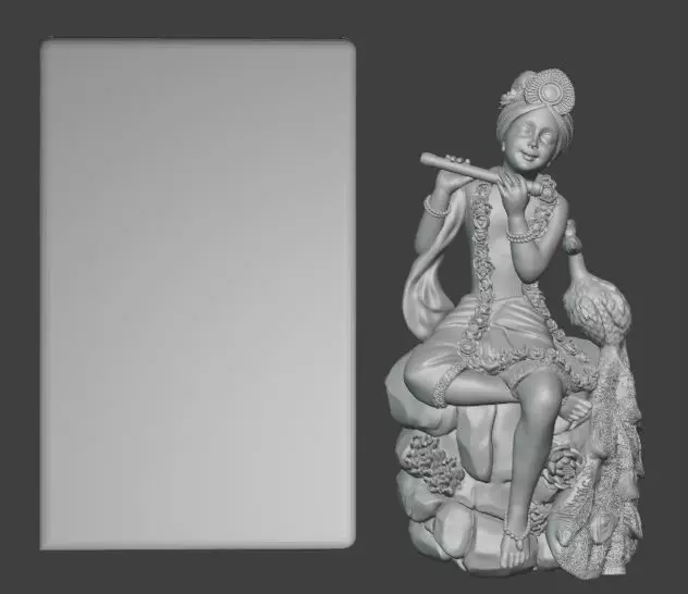 Lord Krishna with Flute and Peacock Model in Frame 3D print model_5